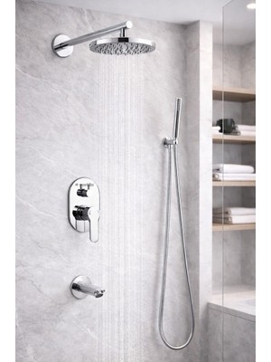 Mistillo Ankastre Duş Seti 3 Yönlü Yuvarlak Ø200 mm – Paslanmaz Pirinç Krom Kaplama