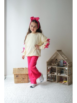 Sacro Kids Kollar Kurdeleli Işlemeli 2 Iplik Sweatshirt-Eşofman Altı Mevsimlik Kız Çocuk Takım