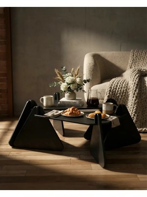 Praktura Stylısh Doğal Ahşap Orta Sehpa, Siyah Kontrplak, 60 x 80 Oturma Odası, Salon