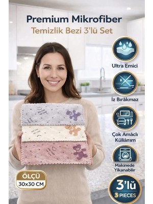 Single Yumuşak Puf Dokulu Figürlü 3 Adet Sihirli Mutfak Bezi 30*30 cm Koku Yapmaz Leke Tutmaz Mikrofiber Özellikli