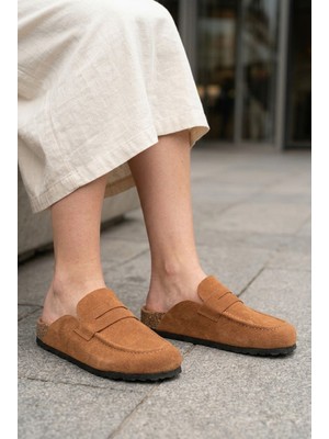 Zapatos Luvra Bağcıksız Hakiki Süet Deri Kadın Günlük Mantar Taban Loafer Klasik Ayakkabı Hdmt - Taba