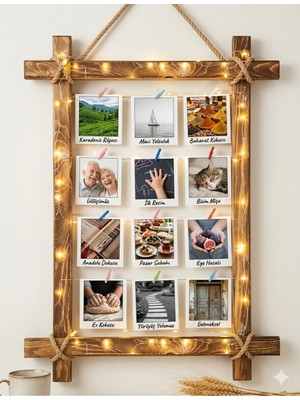 Doğal Ahşap LED Işıklı Anı Çerçevesi – Dekoratif Fotoğraf Askılığı Hatıra PANOSU(50X35)