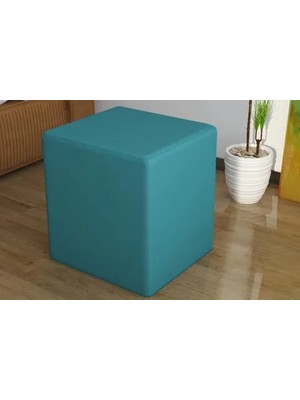 Vivense Ahşap Iskeletli Kare Puf, Turkuaz