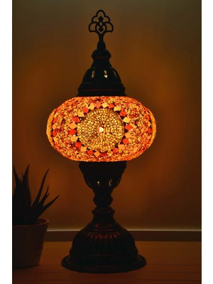 Bazaria Design El Yapımı Mozaik Masa Lambası Yıldız Desenli Camlı Pirinç Gövdeli Dekoratif Abajur E14 Duy Otantik Gece Lambası