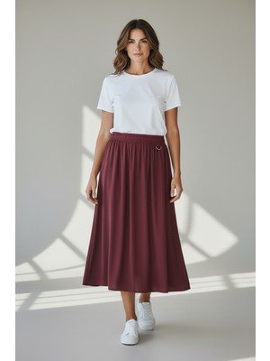 Ferz Kadın Sandy Kumaş Bordo Etek