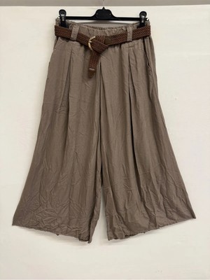 Della Moor Vizon Kadın Italyan Dev Geniş Paça Kemerli Beli Lastikli Tencel Kumaş Salaş Etek Pantolon