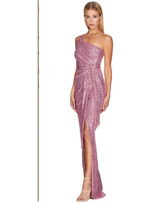 Hanife Glam Couture Hanife Glam Tek Omuz Zara Pupayet Işlemeli Abiye Elbise