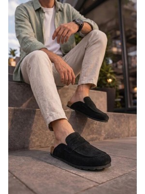 Zapatos JY0456 Rayn Bağcıksız Hakiki Süet Deri Erkek Günlük Mantar Taban Loafer Klasik Ayakkabı Hdmt - Siyah