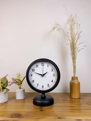 Pileli Store Pilelistore  Siyah Metal Dekoratif Masa Saati 25×20 cm