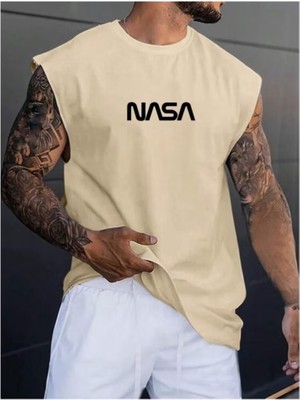 Punix Punıx Büyük Beden Nasa Baskılı Ter Tutmayan Pamuk Dokuma Yazlık Battal Kolsuz Erkek T-Shırt