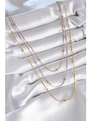 Esranın Dünyası 316L Çelik Mix Renk 3'lü Topçuk Detay Kadın Kolye - Lisinya