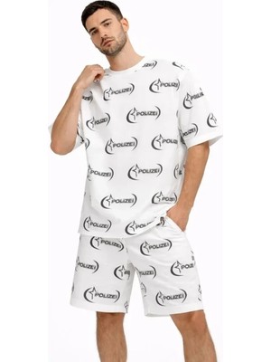 Secret Sita Erkek Oversize Ön ve Arka Baskılı Tişört Şort Takım Rahat Kalıp Yazlık Günlük Kombin  Beyaz