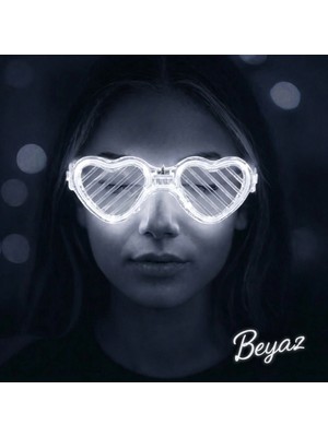 İlk El Grup Beyaz LED Işıklı Kalp Gözlük – 3 Modlu Parti  Glow Gözlüğü