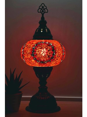 Bazaria Design El Yapımı Mozaik Masa Lambası Yıldız Desenli Camlı Pirinç Gövdeli Dekoratif Abajur E14 Duy Otantik Gece Lambası