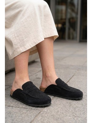 Zapatos Luvra Bağcıksız Hakiki Süet Deri Kadın Günlük Mantar Taban Loafer Klasik Ayakkabı Hdmt - Siyah