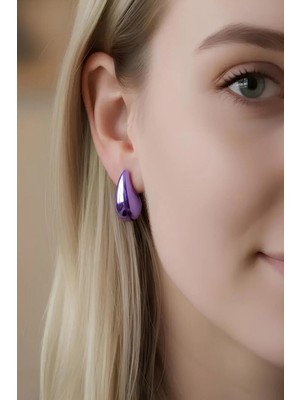 Bontexs Kadın Küçük Boy Damla Küpe Renk Eflatun