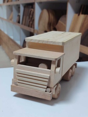 WoodBay Ahşap Kumbara Kamyon–el Yapımı Boyanabilir Dekoratif Para Biriktirme Kutusu, Çocuk Odası Hediyelik