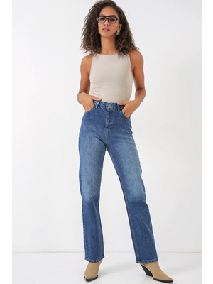 Hiccup Kadınlar BDART Keten Karışımlı Düz Paça Jean Pantolon Maya Mavisi