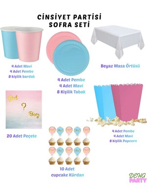 Deha Parti Cinsiyet Partisi Kız Mı Erkek Mi Parti Seti 8 Kişilik Cinsiyet Belirleme Parti Konsepti Sofra Seti