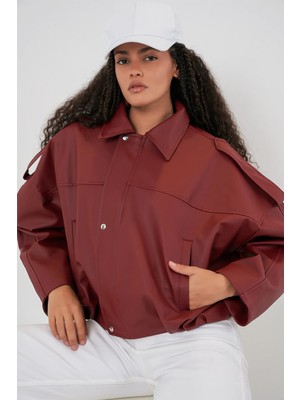 Hiccup Kadınlar BDART Oversized Fermuarlı Ceket Tuğla Kırmızısı