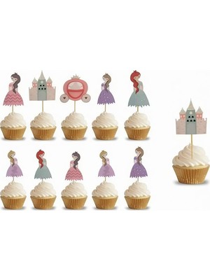 Deha Parti Satolu Prenses Temalı Konsept Kürdanlı Cupcake Süsü Doğum Günü Süsü 10 Adet