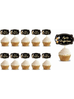 Deha Parti Kürdan Iyi Ki Doğdun Varak Baskılı Siyah Zemin 10 Parça Doğum Günü Süsleme Parti Malzemesi Süsleme