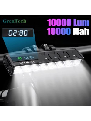 GreaTech USB Şarjlı Profesyonel Bisiklet Farı 10000 Lümen 10000 Mah Su Geçirmez Scooter Motosiklet Farı