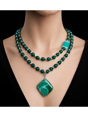 Asteria Elite Nazar Koruyucu, Bolluk ve Huzur Enerjisi Için Iki Sıralı Yeşil Akik Kolye