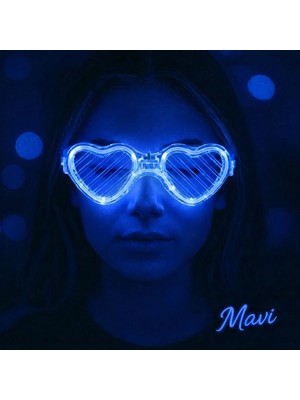 İlk El Grup Mavi LED Işıklı Kalp Gözlük – 3 Modlu Parti  Glow Gözlüğü