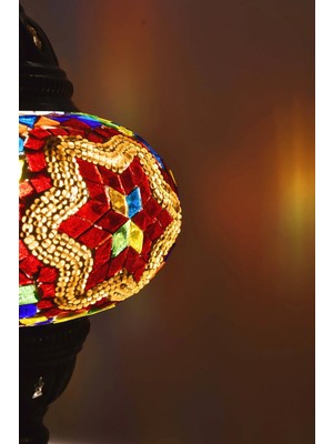 Bazaria Design El Yapımı Mozaik Masa Lambası Yıldız Desenli Camlı Pirinç Gövdeli Dekoratif Abajur E14 Duy Otantik Gece Lambası