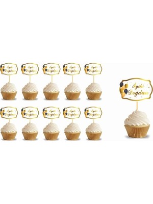 Deha Parti Kürdan Iyi Ki Doğdun Varak Baskılı Beyaz Zemin 10 Parça Doğum Günü Süsleme Parti Malzemesi Süsleme