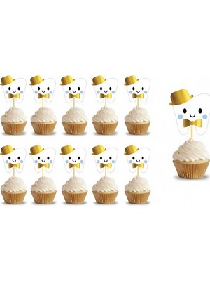 Deha Parti Kürdan Ilk Diş Mavi Varak Baskılı 10 Parça Diş Buğdayı Parti Süsleri