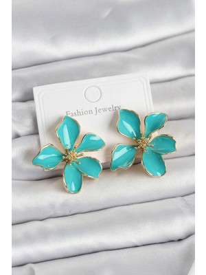 Clariss Turkuaz Mineli Çiçek Model Pirinç Kadın Küpe