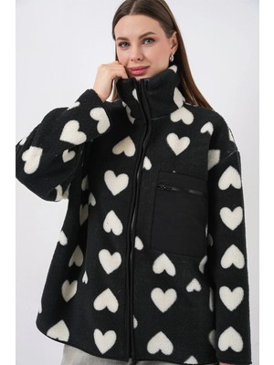 Hiccup Kadın Bdart Cep Detaylı Oversize Peluş Ceket Siyah