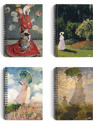 miosho Claude Monet 4'lü Defter Seti | Spiralli Defter 19 | A5 | Çizgisiz | Her Biri 100 Sayfa | Sanat
