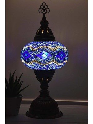 Bazaria Design El Yapımı Mozaik Masa Lambası Yıldız Desenli Camlı Pirinç Gövdeli Dekoratif Abajur E14 Duy Otantik Gece Lambası