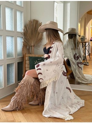Dıe&more Trend Minimal Desenli Oversize Kimono