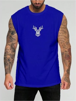 Punix Punıx Büyük Beden Özel Tasarım Art Geyik Baskılı Ter Tutmayan Yeni Stil Yazlık Erkek Battal Kolsuz T-Shırt