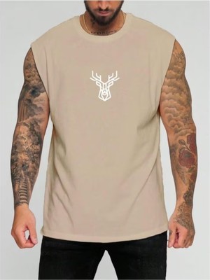 Punix Punıx Büyük Beden Özel Tasarım Art Geyik Baskılı Ter Tutmayan Yeni Stil Yazlık Erkek Battal Kolsuz T-Shırt