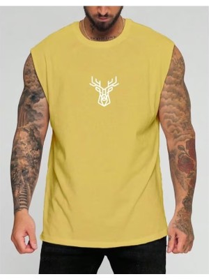 Punix Punıx Büyük Beden Özel Tasarım Art Geyik Baskılı Ter Tutmayan Yeni Stil Yazlık Erkek Battal Kolsuz T-Shırt