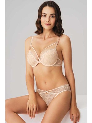 Oska Global Arias Closet Balenli Destekli Dolgulu Yaka Detaylı Taşlı Dantelli Sütyen ve String Takım