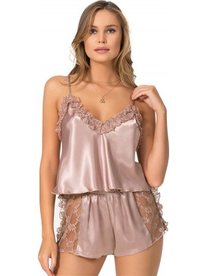Oska Global Arias Closet Vizon Saten Babydoll Şort Takımı