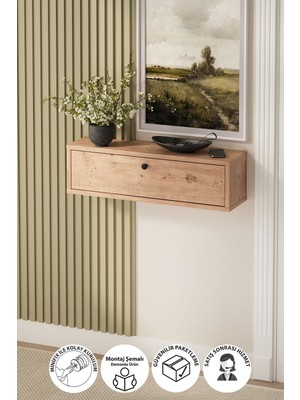 Feyza Design Yüksekliği 20 Cm, Genişliği 70 cm Kahverengi Dresuar Kapaklı Konsol