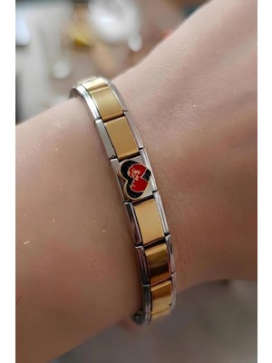 Bontexs Unisex Içi Dışı Yazılı Çelik Italyan Charm Bileklik - Altın ve Gümüş Çift Renk Geçişli Tasarım