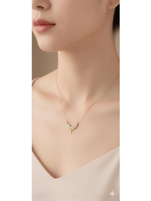 Bontexs Sarı Zincirli Kanatlı Kolye Sevgiliye Özel Hediye