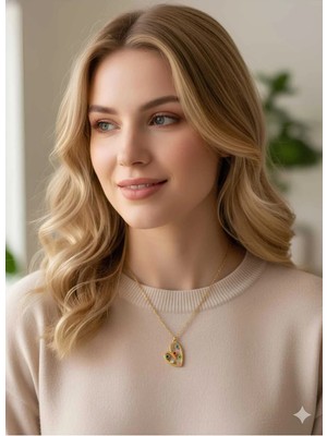 Bontexs Sarı Zincirli Kalpli Kolye Sevgiliye Özel Hediye