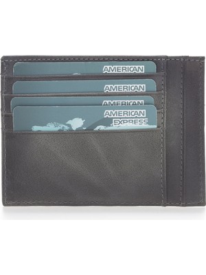 Deri Kartlık, Bozuk Para Bölmesi, 6 Adet Kart Bölmeli, Efektli Gri