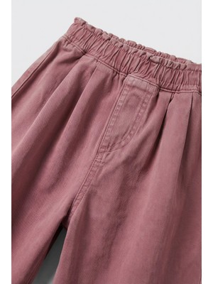 Magu Kız Çocuk Pamuklu Gül Kurusu Lastikli Bel Geniş Paça Pantolon