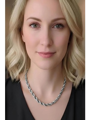 Bontexs Unısex Kalın Gümüş Paslanmaz Çelik Burgu Kolye