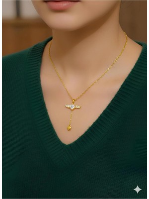 Bontexs Melek Kanatlı Zirkon Taşlı Kolye